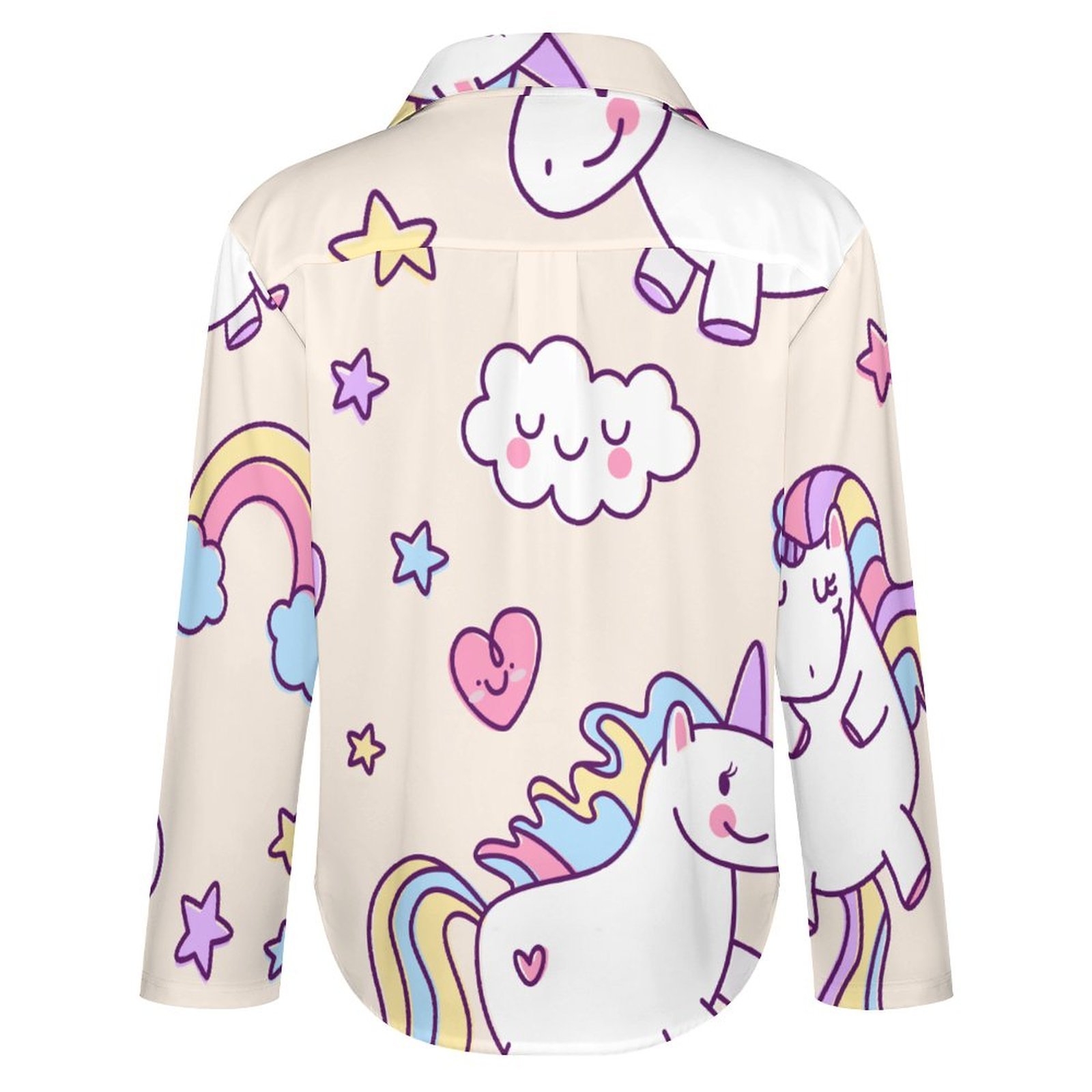 Personalized Kawaii Chubby Flying Unicorns Rainbow Button Down Shirts- Custom Unicorns Casual Shirt Blouse