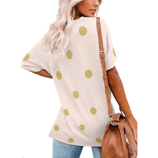 Modern Girly Pink And Gold Polka Dots Women T Shirts Basic V-Neck Tee Loose Vintage Fitting Oversize Short Sleeve Tops-Charlylifestyle
