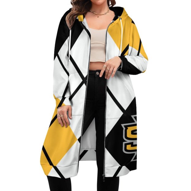 Kennesaw State University Argyle Zip Up Long Hoodie Jacket Women Tunic Sweatshirt Plus Size Open Front Cardigan Outfits