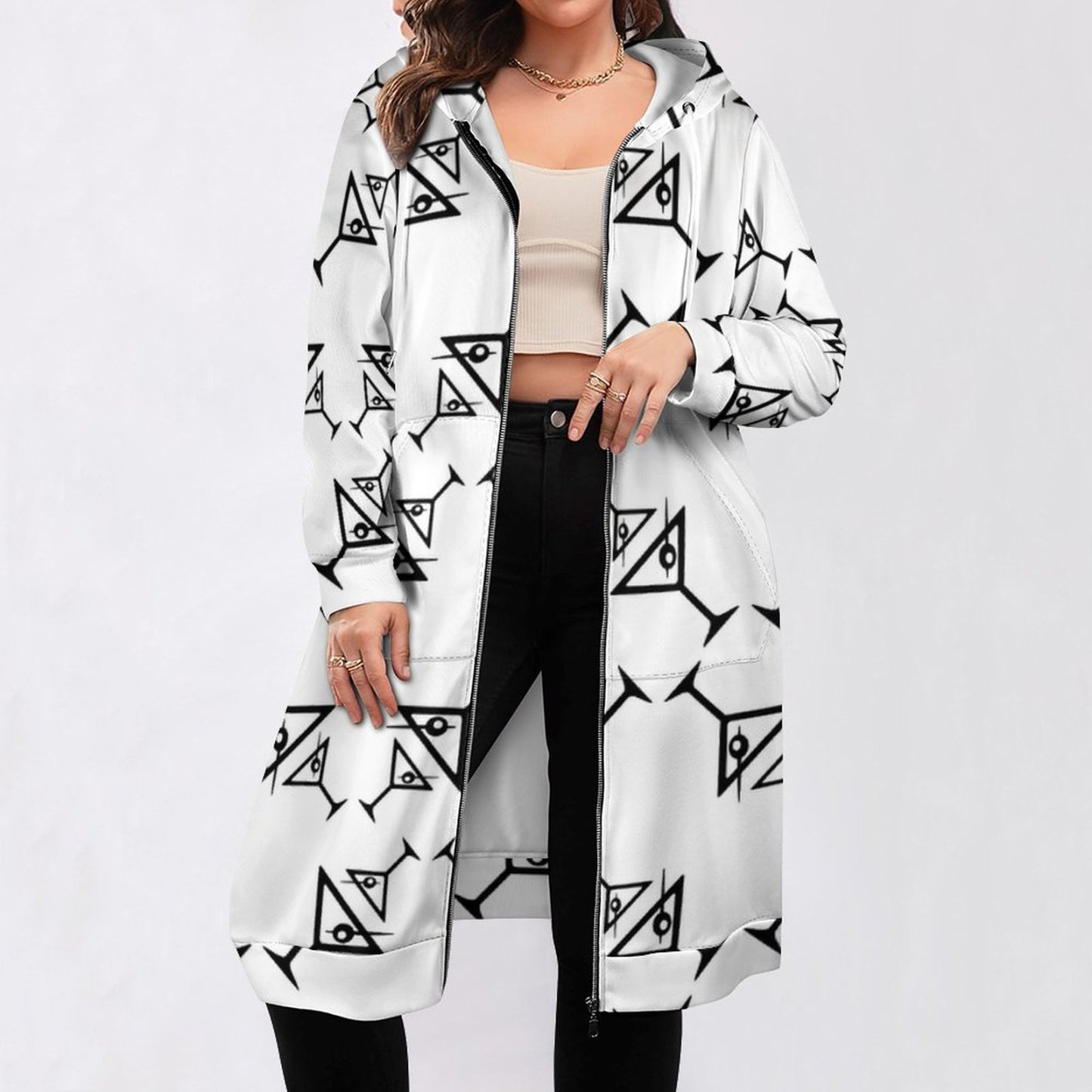 Large Print Martini Glasses Retro Martini Zip Up Long Hoodie Jacket Women Tunic Sweatshirt Plus Size Open Front Cardigan Outfits