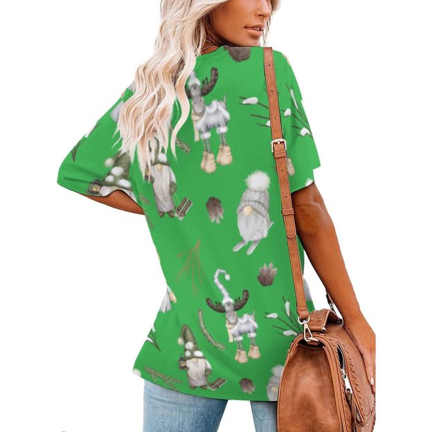 Modern Gray Neutral Gnome Womens Summer Casual T Shirts Boho Full Print Short Sleeve Loose Hippie Tunic Tops-Charlylifestyle