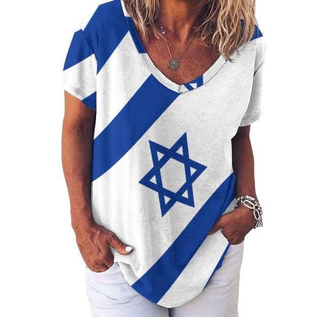 Personalized Israelian Flag Of Israel Full Print T Shirts Custom Photo Short Sleeve Loose Hippie Tunic Tops