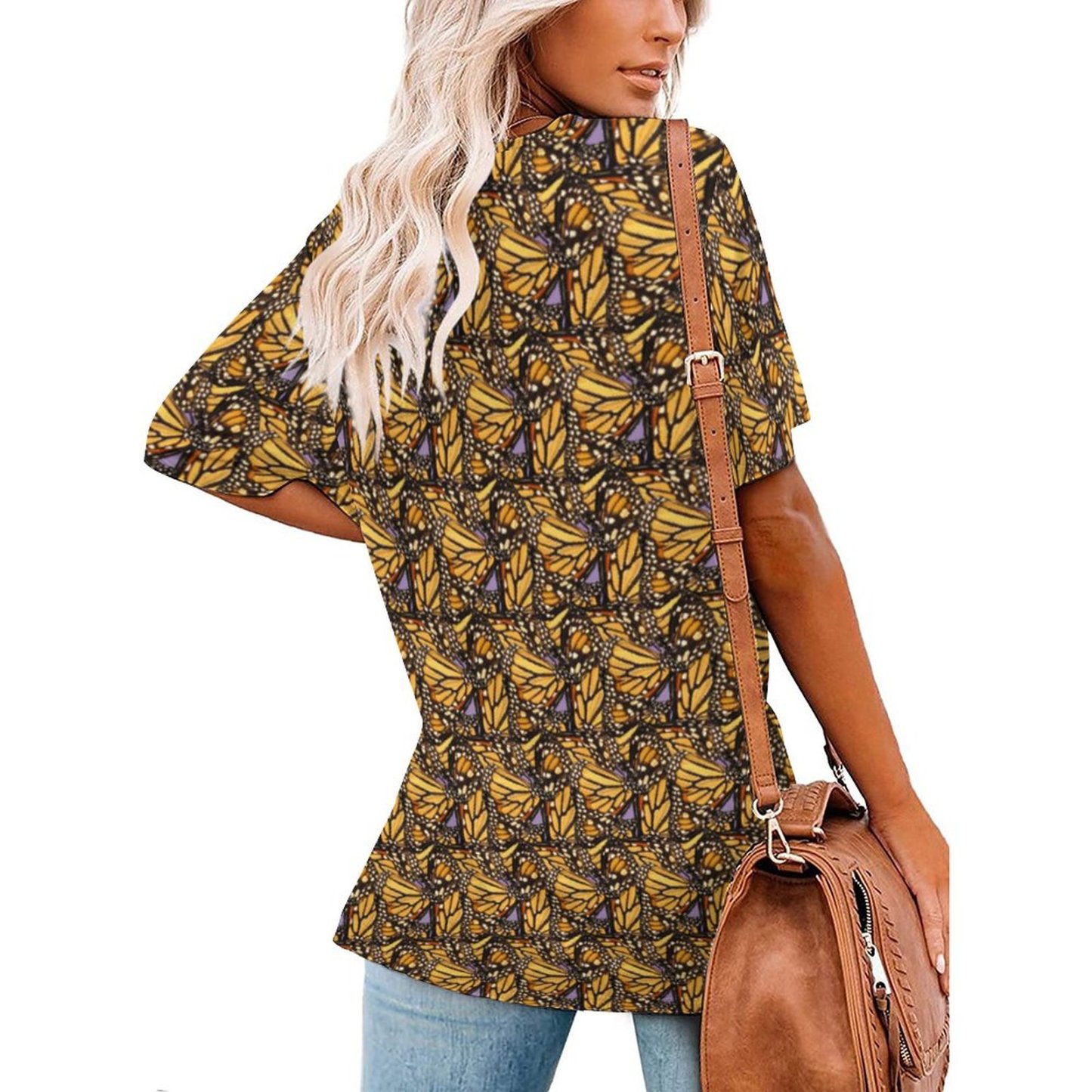 Monarch Butterfly Animal Abstract Womens Summer Casual T Shirts Boho Full Print Short Sleeve Loose Hippie Tunic Tops-Charlylifestyle