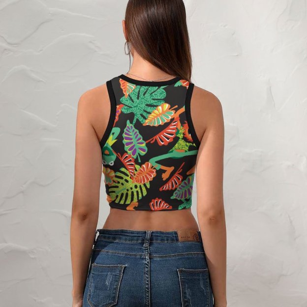 Summer Muppets Tropical Kermit Animal Women's Sexy Sleeveless Racer Back Tank Tops Halter Neck Crop Tops-Charlylifestyle