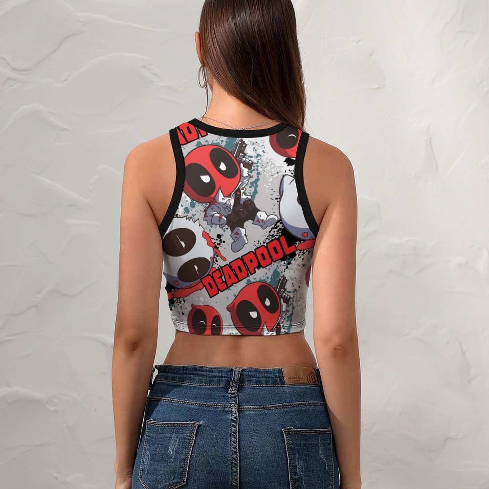 Mini Deadpool Imposter Women's Sexy Sleeveless Crop Tops Boho Racer Back Tank Tops Slim Fit Sexy Print Shirt Tee-Charlylifestyle