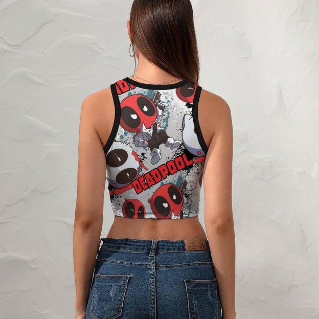 Mini Deadpool Imposter Women's Sexy Sleeveless Crop Tops Boho Racer Back Tank Tops Slim Fit Sexy Print Shirt Tee-Charlylifestyle