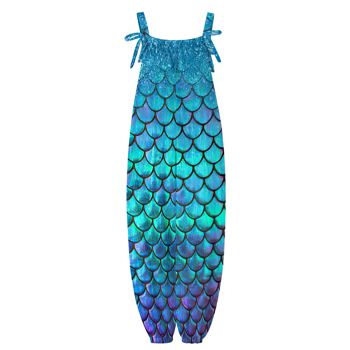 Personalized Mermaid Fish Scale Print Baggy Harem Overall Jumpsuit - Custom Casual Long Pants Rompers