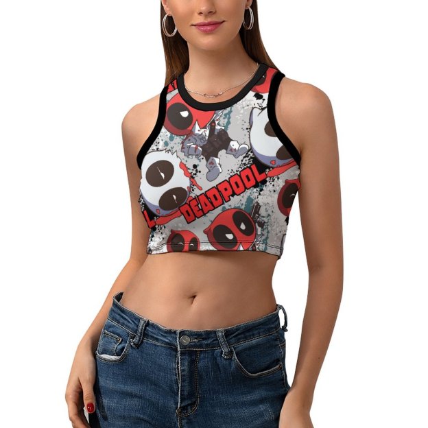 Mini Deadpool Imposter Women's Sexy Sleeveless Crop Tops Boho Racer Back Tank Tops Slim Fit Sexy Print Shirt Tee-Charlylifestyle
