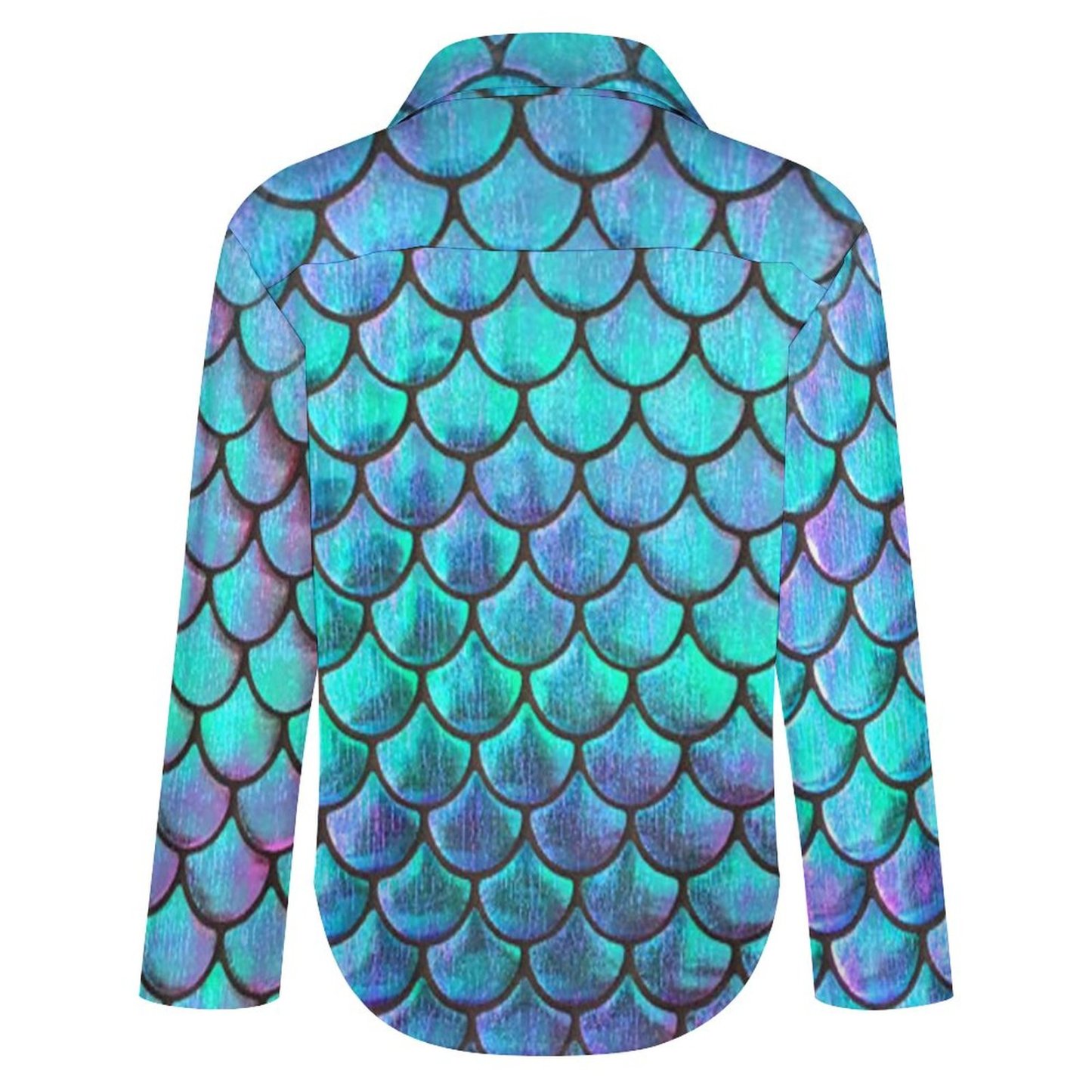 Personalized Mermaid Fish Scale Button Down Shirts- Custom Women Long Sleeve Blouse Tops Gift for Her