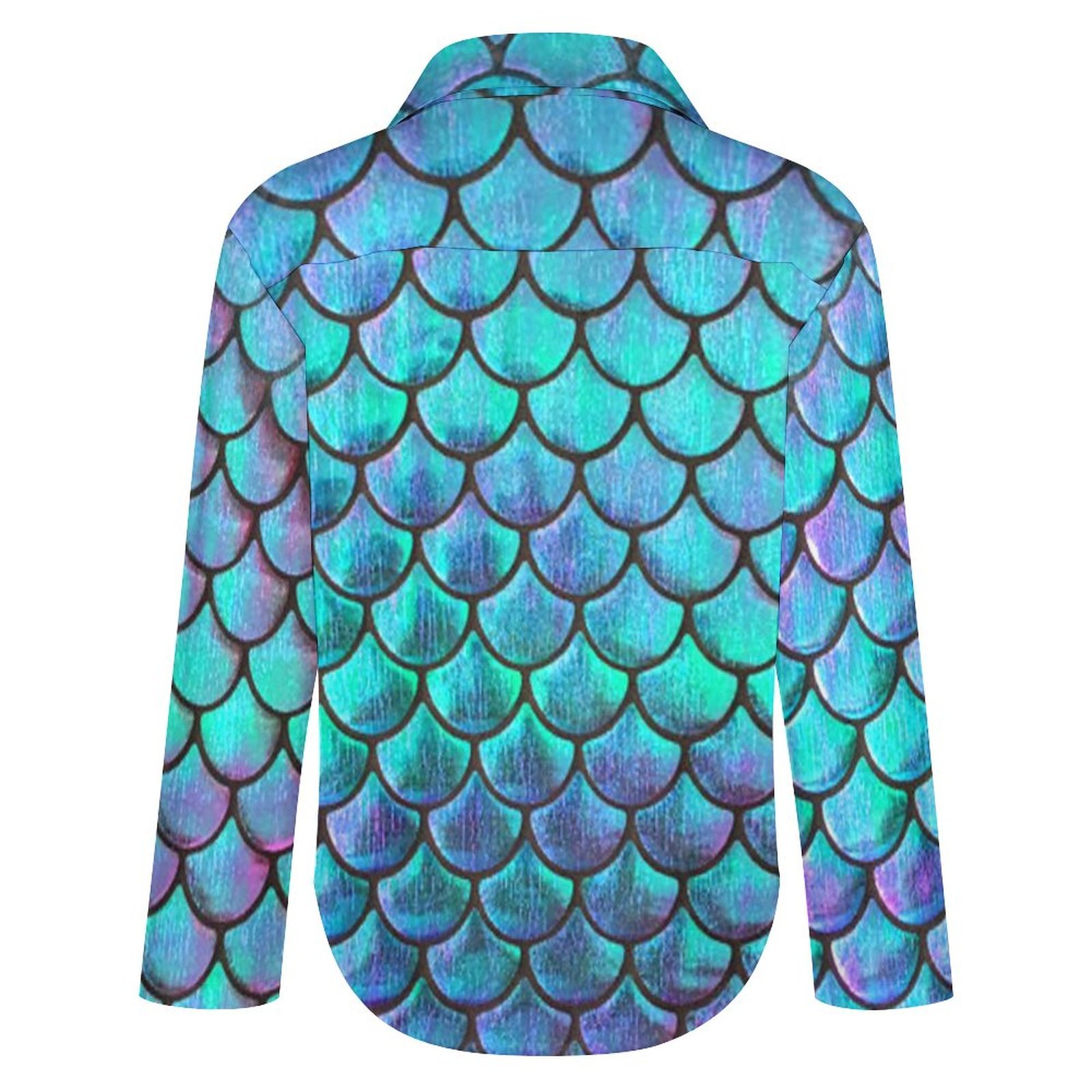 Personalized Mermaid Fish Scale Button Down Shirts- Custom Women Long Sleeve Blouse Tops Gift for Her