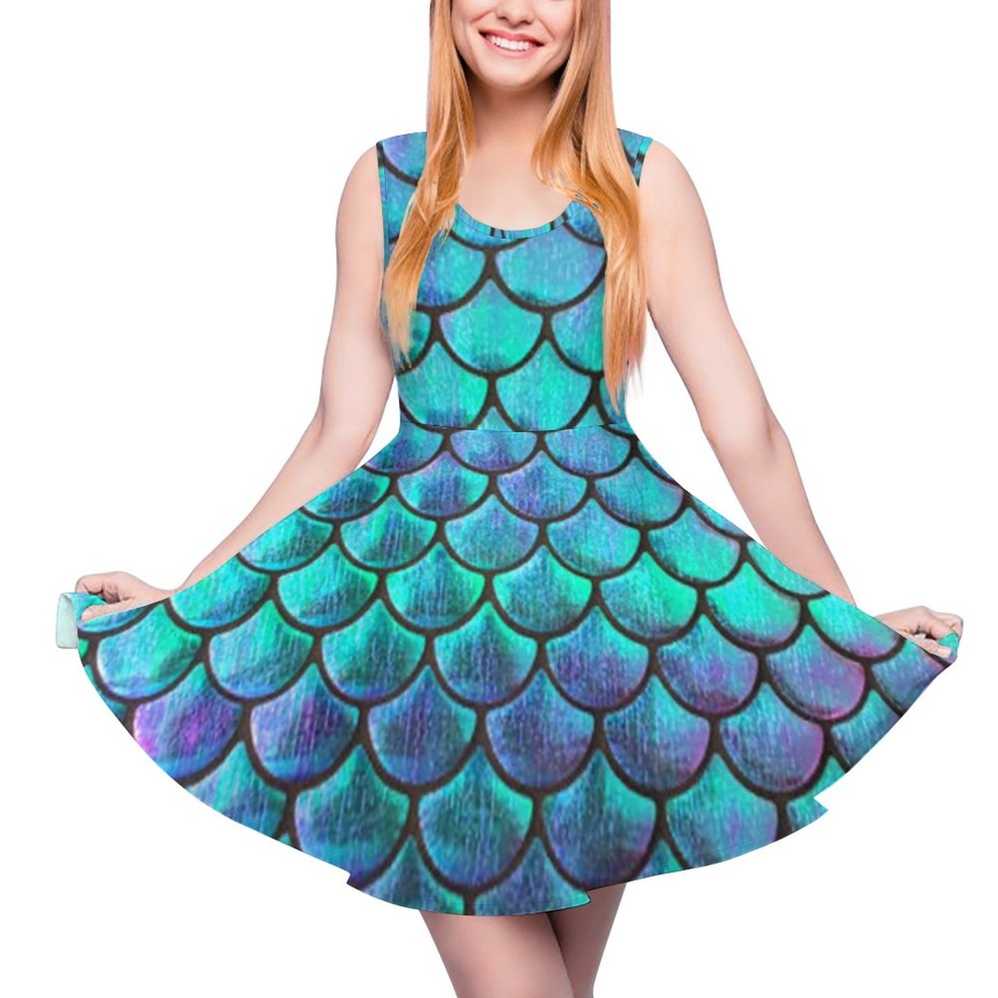 Personalized Mermaid Fish Scale Beach Boho Sleeveless Dresses -Custom