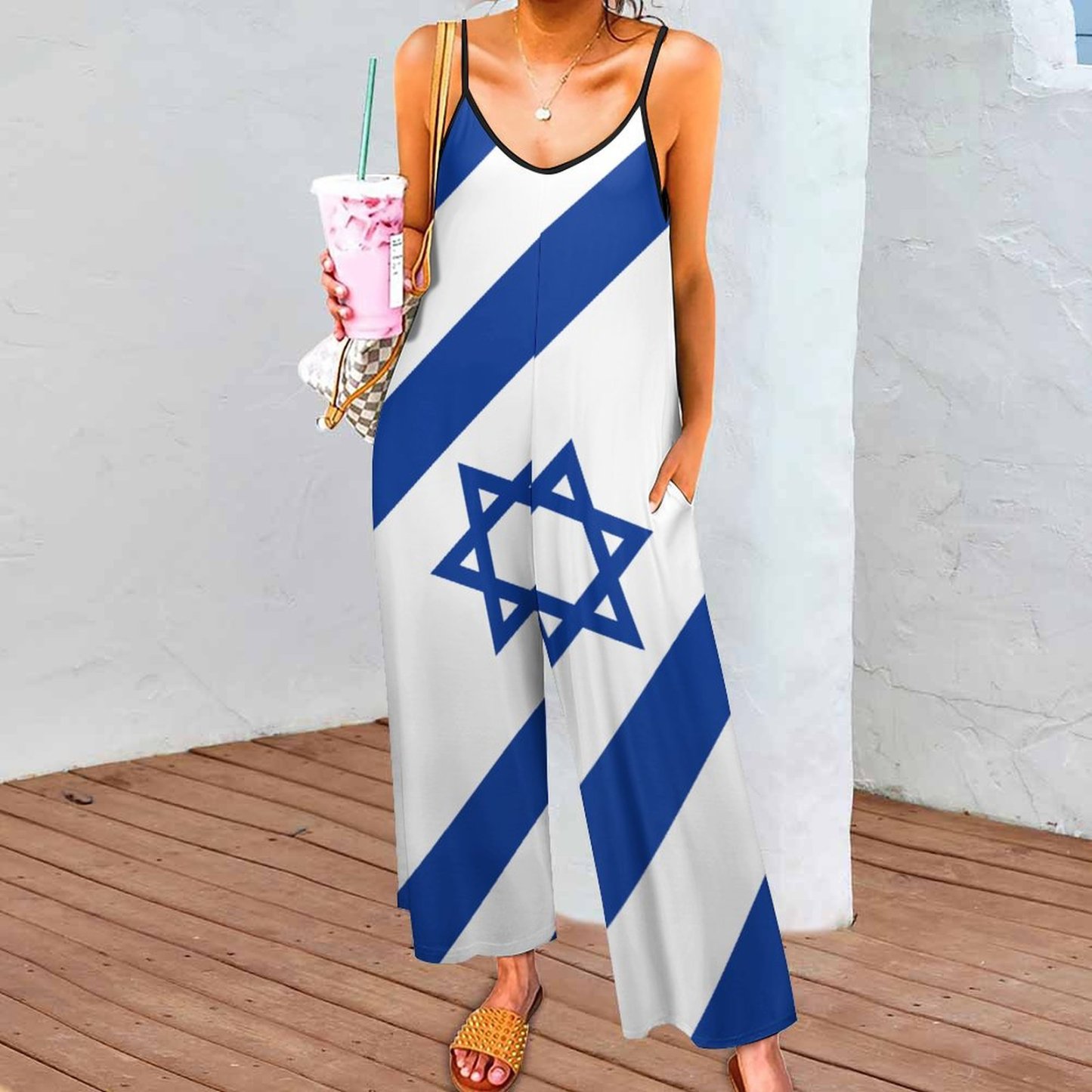 Custom Photo Israelian Flag Of Israel Wide Leg Jumpsuits Women Personalized Rompers Pants