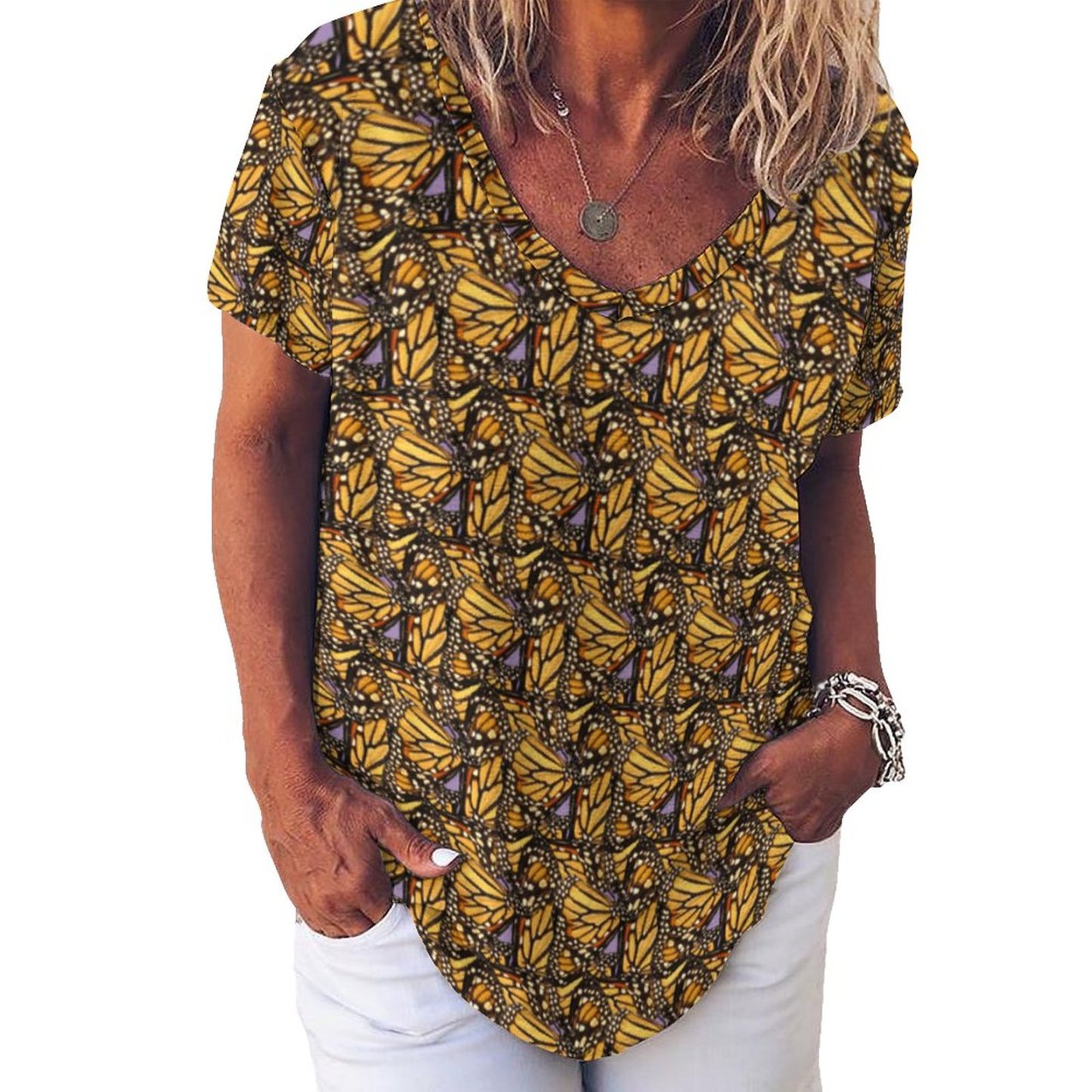 Monarch Butterfly Animal Abstract Womens Summer Casual T Shirts Boho Full Print Short Sleeve Loose Hippie Tunic Tops-Charlylifestyle