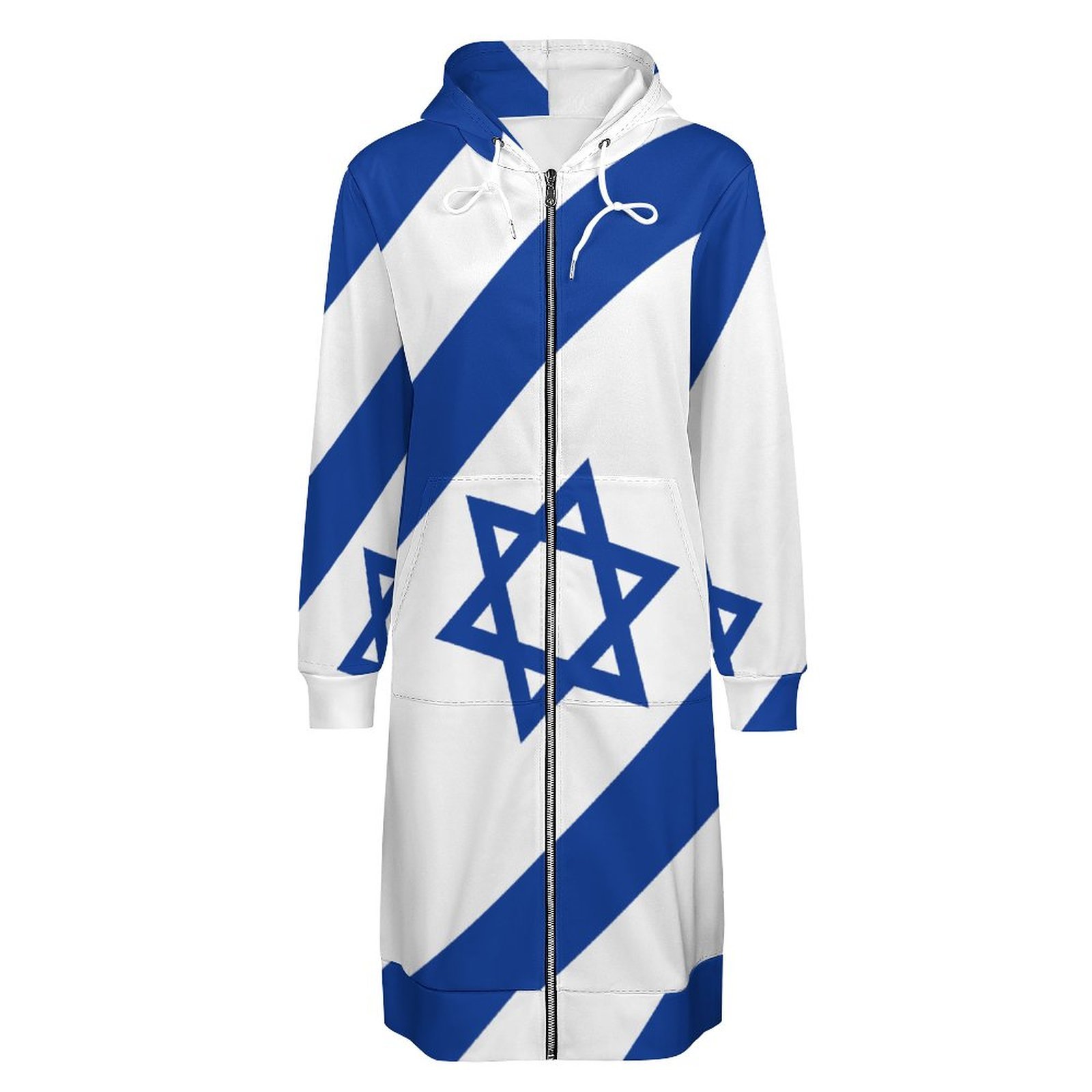 Israelian Flag Of Israel Zip Up Long Hoodie Jacket Coat Women Tunic Sweatshirt Loose Plus Size Open Front Cardigan Outfits