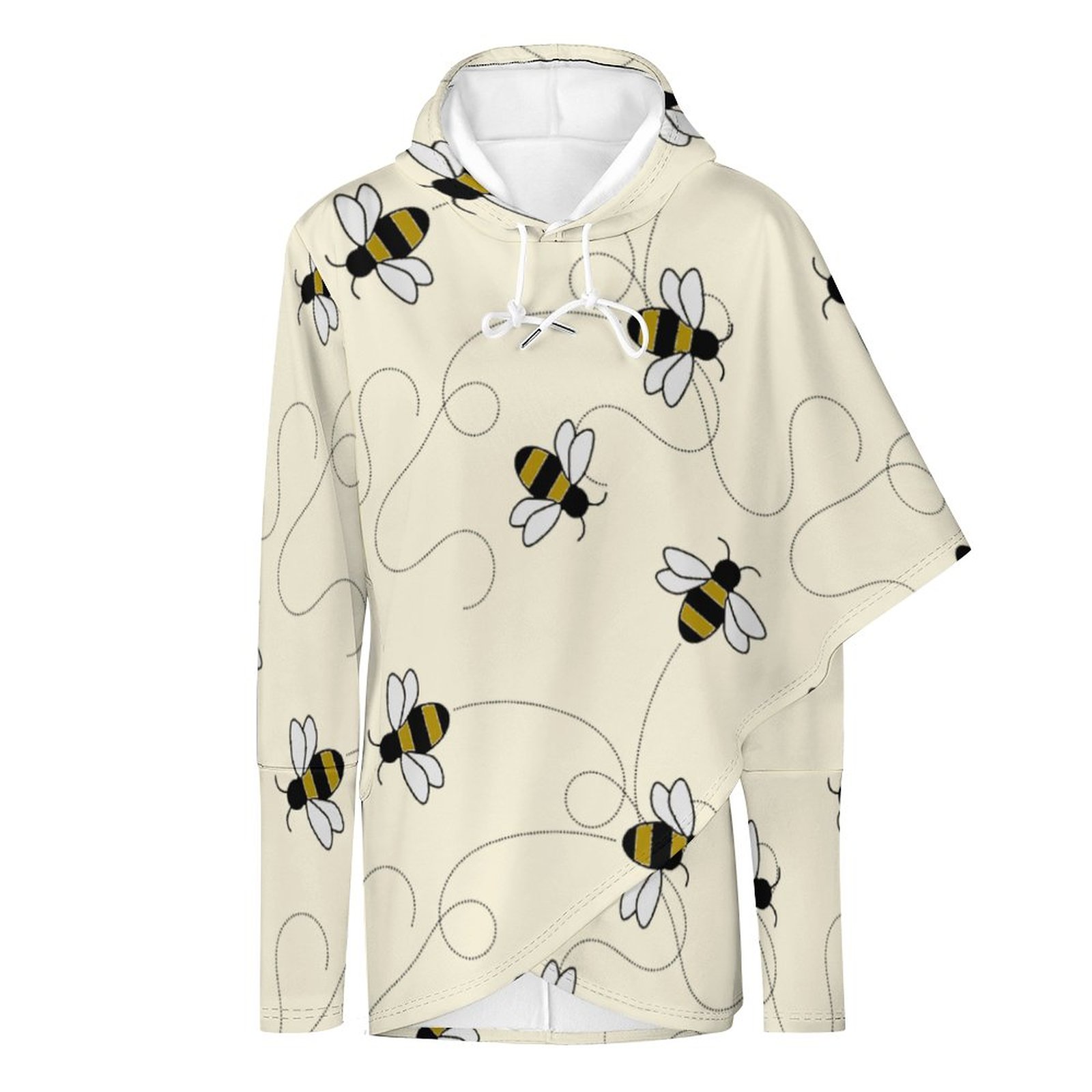 Modern Bumble Bees Women Long Sleeve Pullover Irregular Hem Hoodies Casual Tunic Asymmetric Hooded Sweatshirt