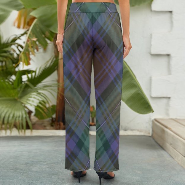 Summer Fall Isle Of Skye Tartan Plaid Argyle Green Women's High Waist Wide Leg Long Palazzo Lounge Pants-Charlylifestyle