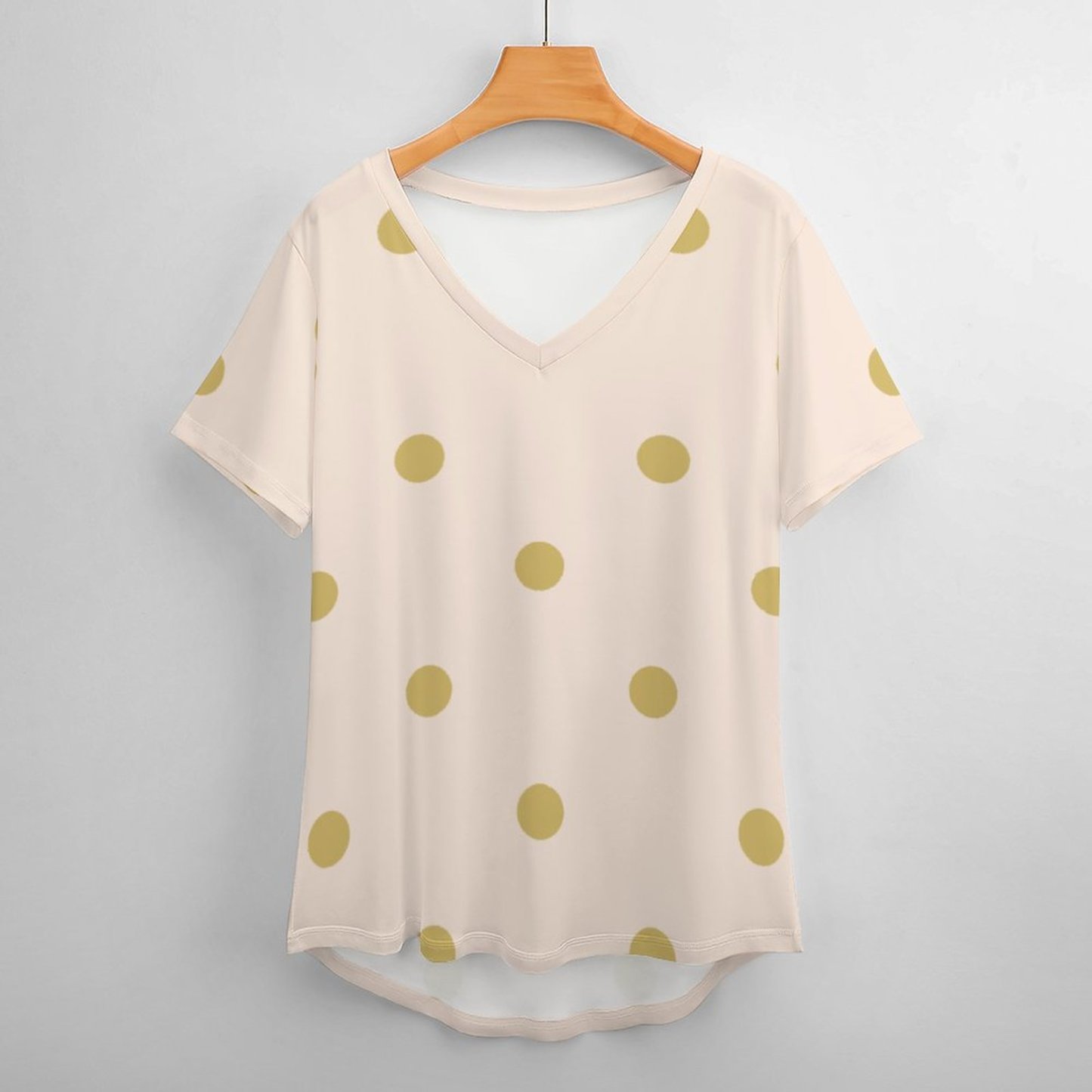 Modern Girly Pink And Gold Polka Dots Women T Shirts Basic V-Neck Tee Loose Vintage Fitting Oversize Short Sleeve Tops-Charlylifestyle