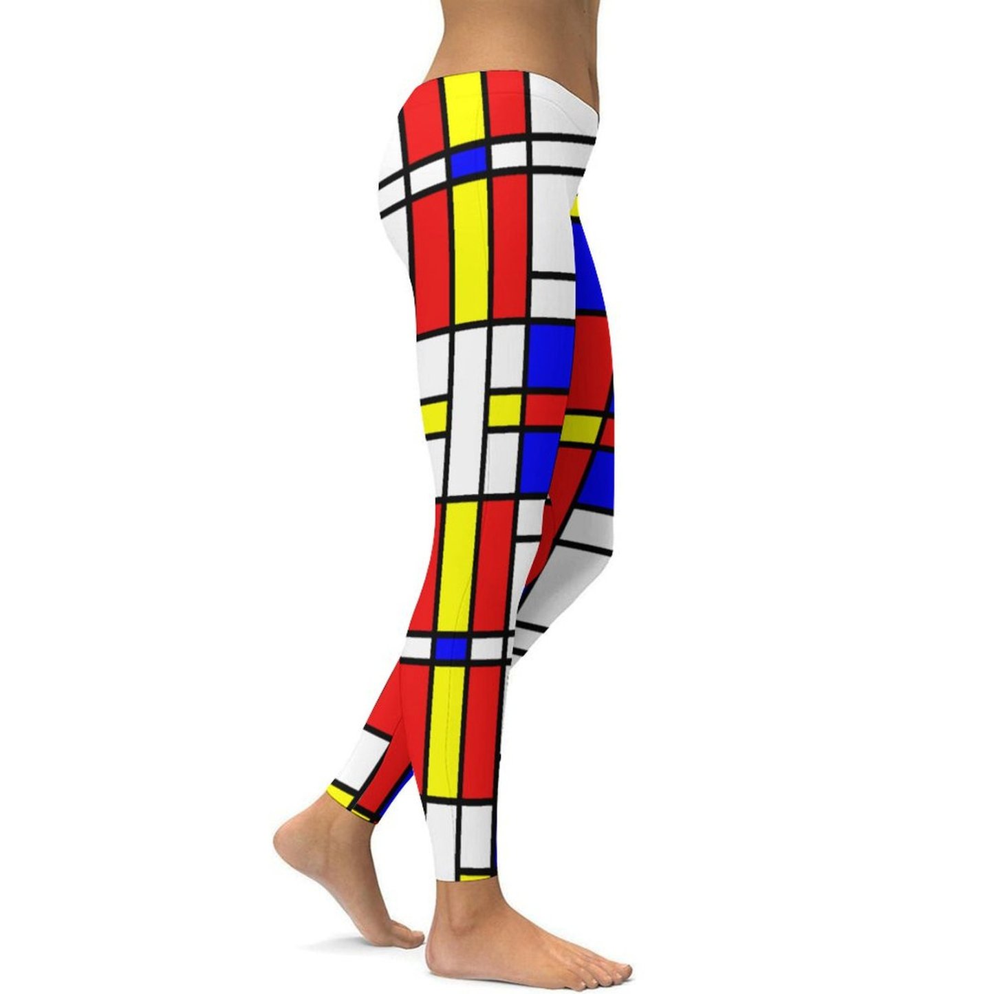 Initials Piet Mondrian Style Modern Art Printed Womens High Waist Workout Leggings Thin Fit Gym Yoga Pants