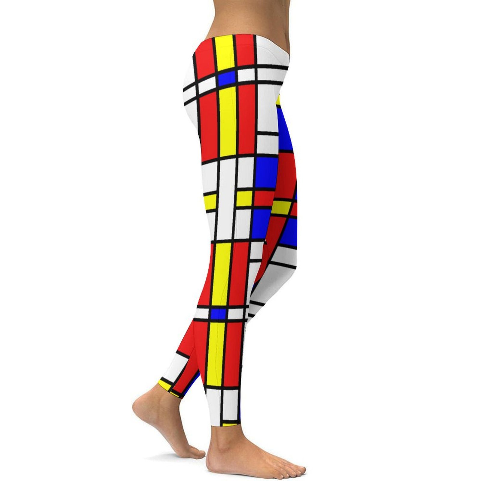 Initials Piet Mondrian Style Modern Art Printed Womens High Waist Workout Leggings Thin Fit Gym Yoga Pants