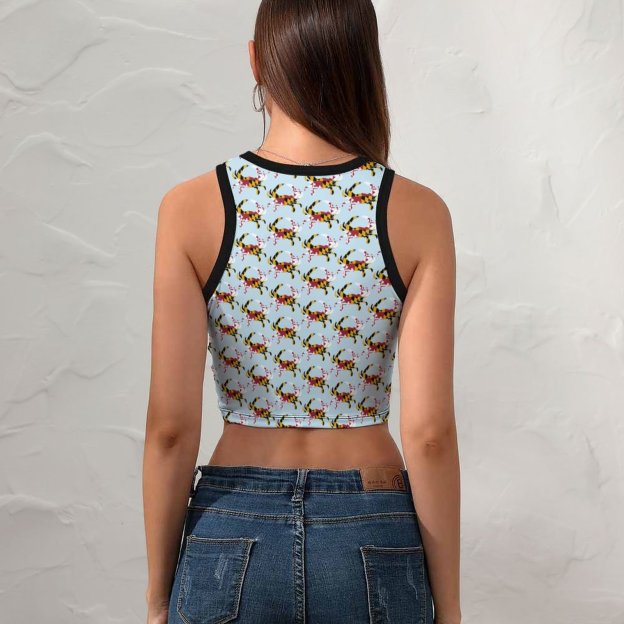 Women Maryland Flag Blue Crab Crew Neck Crop Tank Basic Sleeveless Graphic Hippie Boyfriend Style Tee Tops-Charlylifestyle