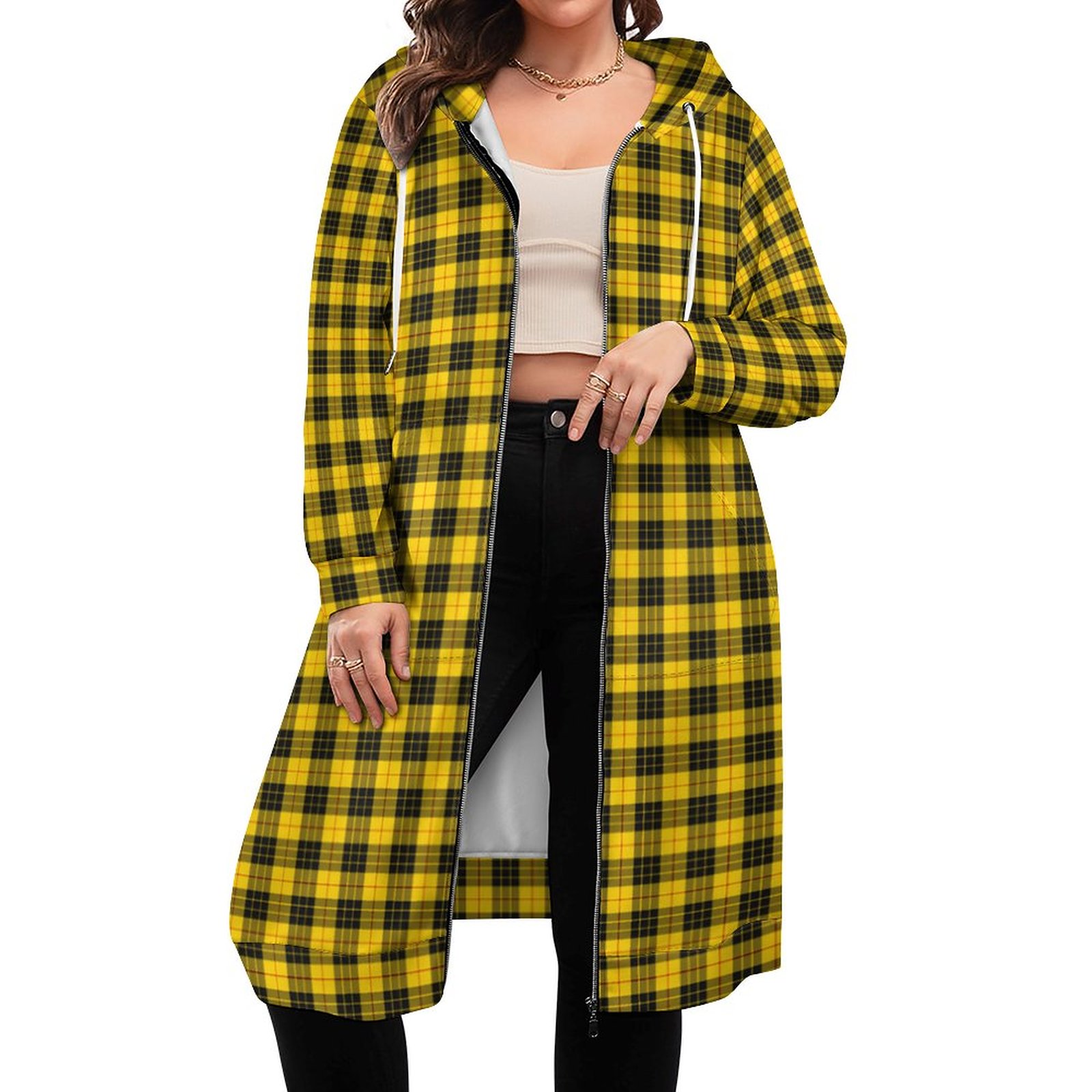 Macleod Scottish Clan Tartan Plaid Zip Up Long Hoodie Jacket Women Tunic Sweatshirt Plus Size Open Front Cardigan Outfits
