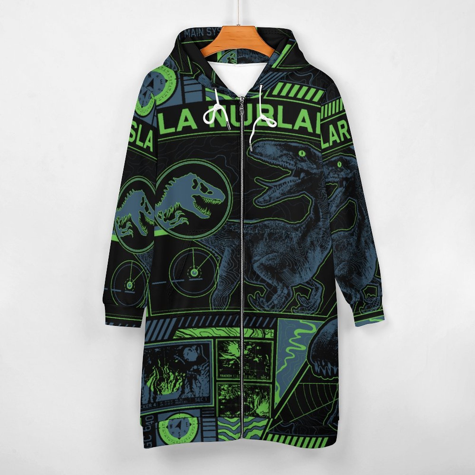 Jurassic World Black Tracker Zip Up Long Hoodie Jacket Coat Women Tunic Sweatshirt Plus Size Open Front Cardigan Outfits