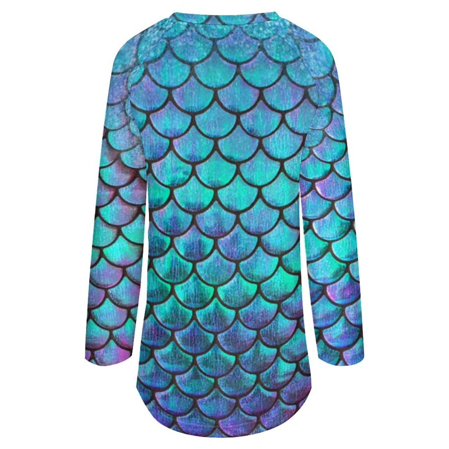 Personalized Mermaid Fish Scale Long Sleeve T-Shirt Women Raglan Sleeve Pullover Sweatshirts Plus Size Tops