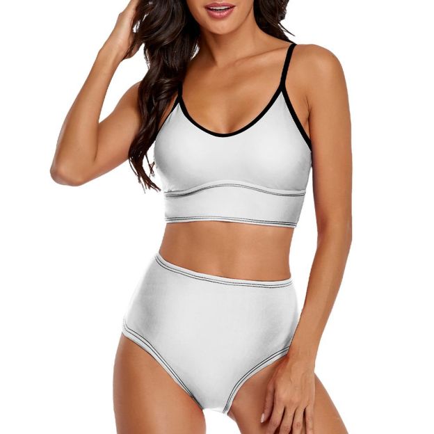 Custom UPLOAD YOUR Photo Women Lace Up Beach Swimsuits Straps Halter Cross Front Two Piece Ruffle Bathing Suit