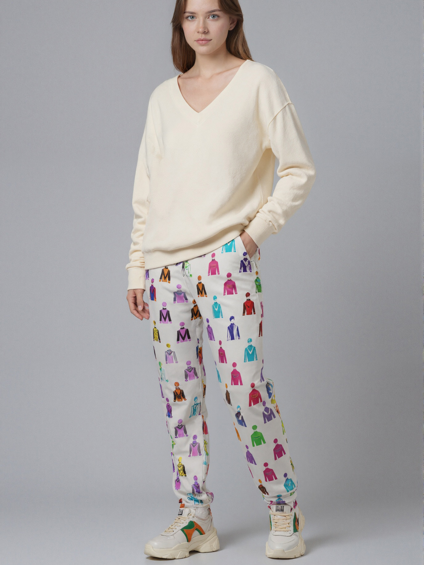 Jockey Silks Horse Rider Women Drawstring Waist Sweatpants Casual Printed Pockets tapered Joggers Pant