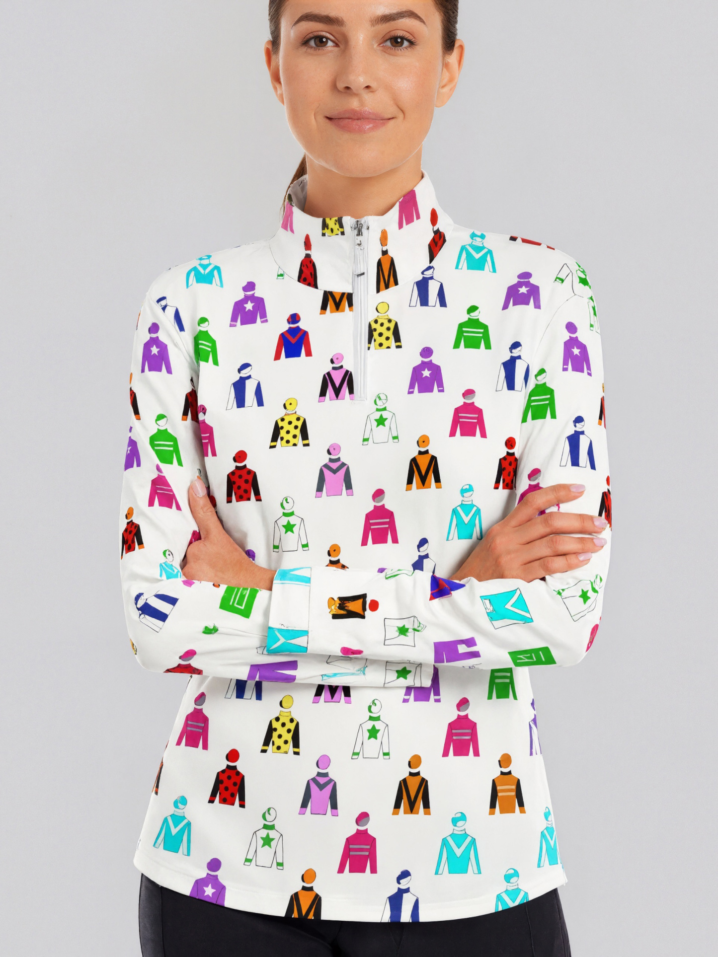 S-3XL Jockey Silks Horse Rider Quarter Zip Sports Tee Pullover Gym Shirts Women Lightweight Yoga Sportwear Tops