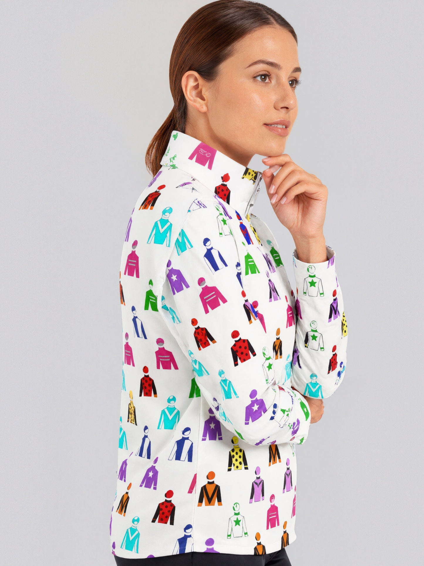 S-3XL Jockey Silks Horse Rider Quarter Zip Sports Tee Pullover Gym Shirts Women Lightweight Yoga Sportwear Tops