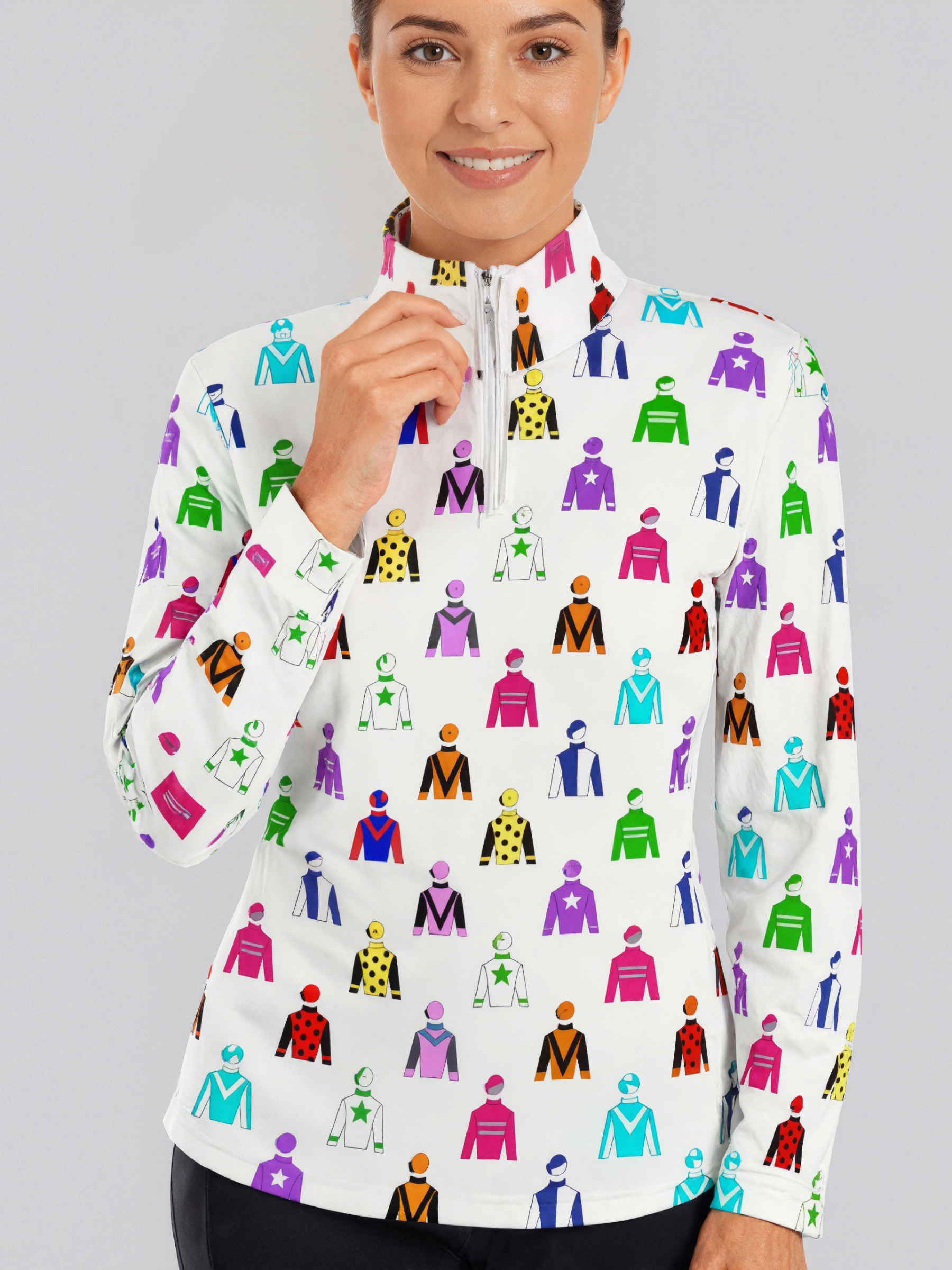 S-3XL Jockey Silks Horse Rider Quarter Zip Sports Tee Pullover Gym Shirts Women Lightweight Yoga Sportwear Tops