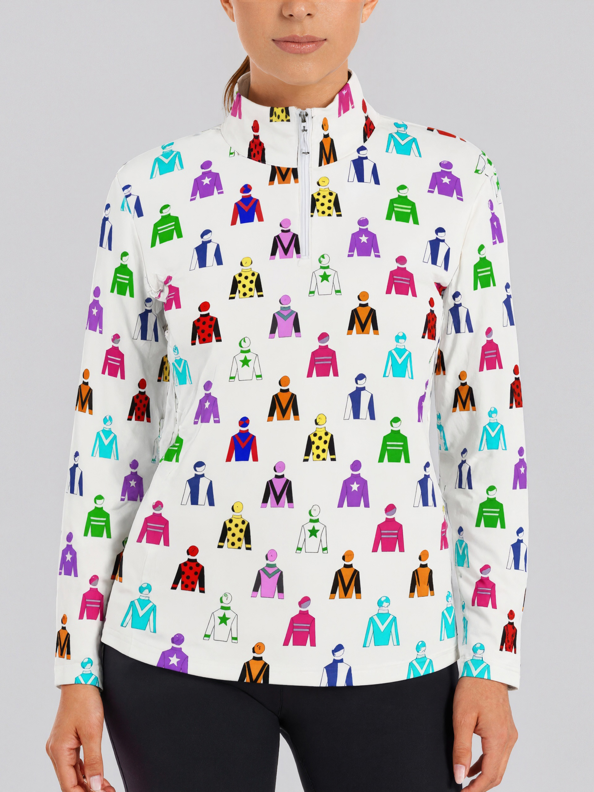S-3XL Jockey Silks Horse Rider Quarter Zip Sports Tee Pullover Gym Shirts Women Lightweight Yoga Sportwear Tops