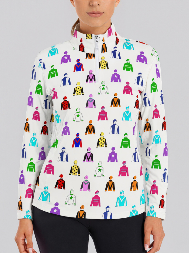 S-3XL Jockey Silks Horse Rider Quarter Zip Sports Tee Pullover Gym Shirts Women Lightweight Yoga Sportwear Tops