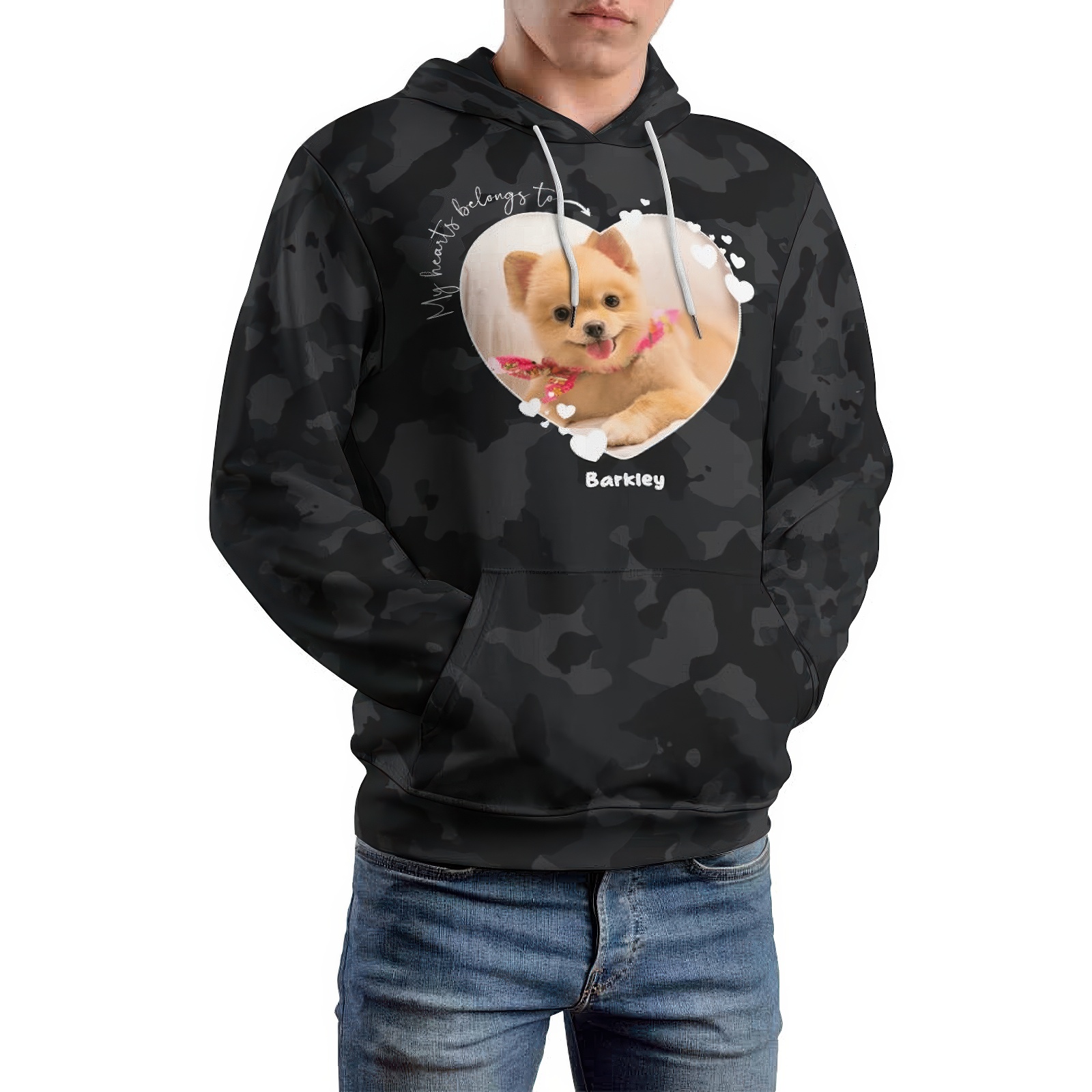 Custom My Heart Belongs to Pet to Dog Hoodie Personalize Camouflage Pet Photo & Name