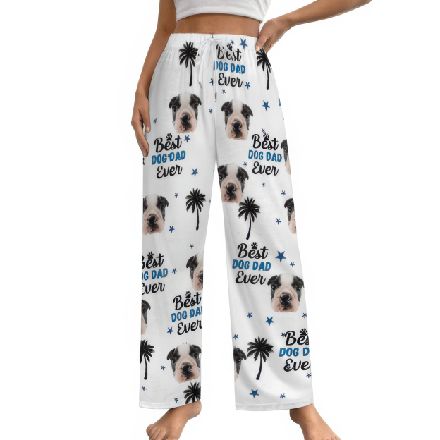 [Copy]Light Blue And White Gingham Printed Women Casual Elastic Waist Wide Leg Pants Trousers