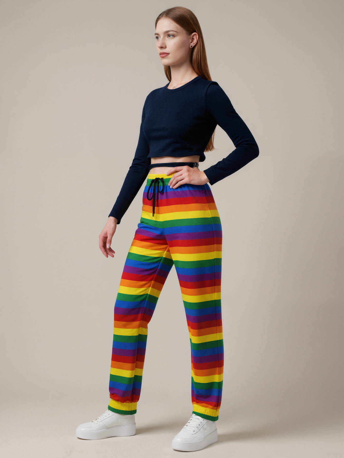 Lgbt Gay Pride Rainbow Flag Colors Stripes Women Drawstring Waist Sweatpants Casual Pockets tapered Joggers Pant
