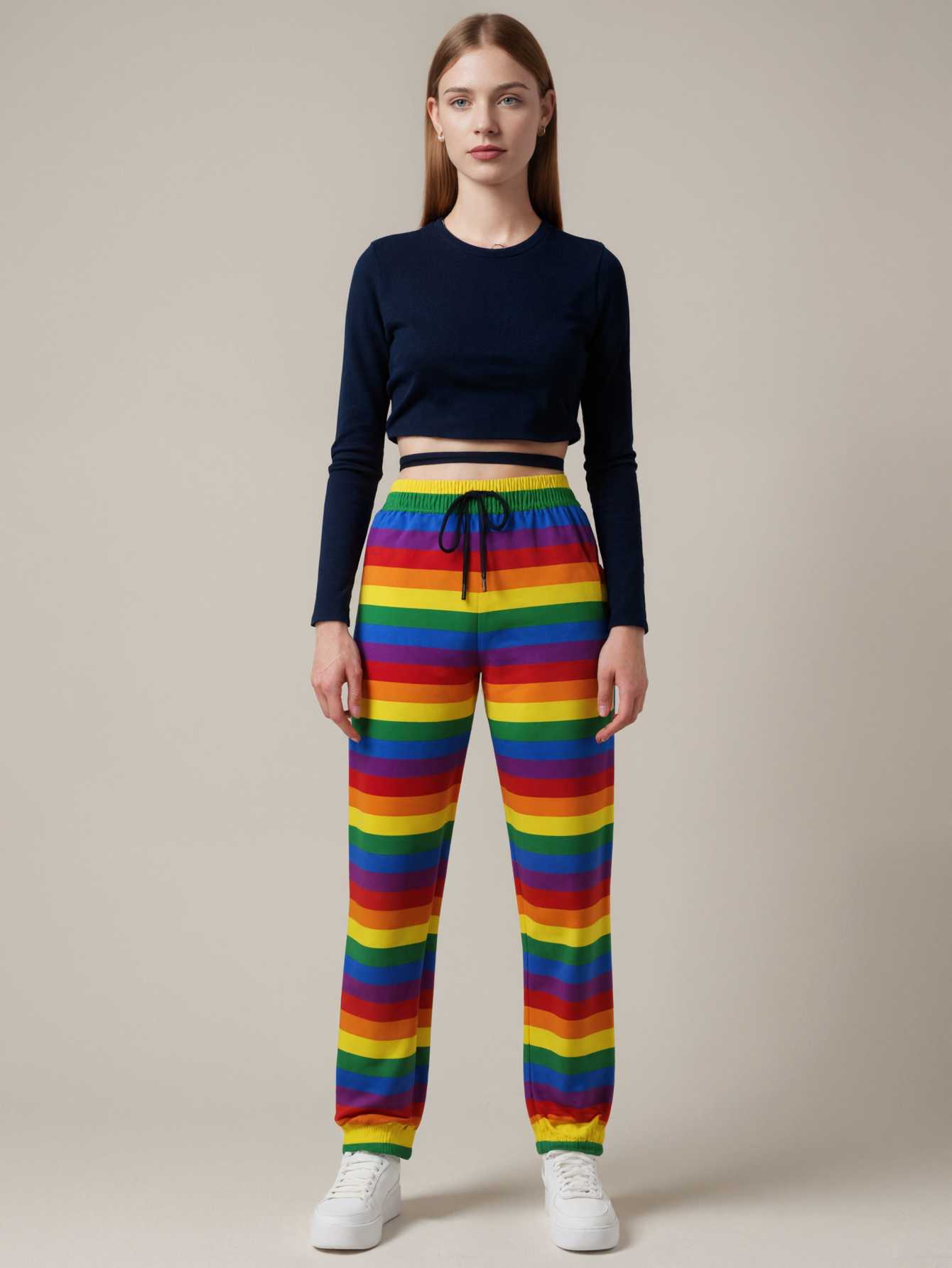 Lgbt Gay Pride Rainbow Flag Colors Stripes Women Drawstring Waist Sweatpants Casual Pockets tapered Joggers Pant