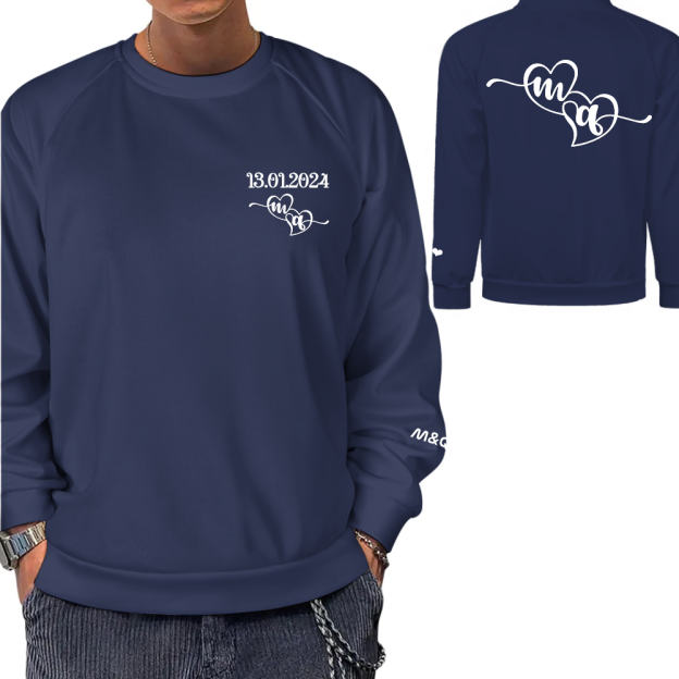 Personalized Date Sweatshirt With Initials On Sleeve and Back Custom Couple Hoodie Anniversaries Outfit  Matching Valentines Clothing Wedding Gift