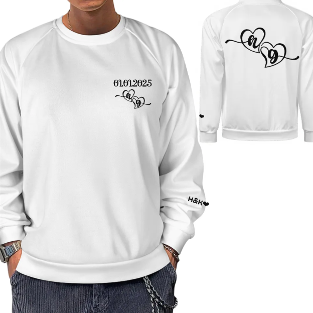 Personalized Date Sweatshirt With Initials On Sleeve and Back Custom Couple Hoodie Anniversaries Outfit  Matching Valentines Clothing Wedding Gift