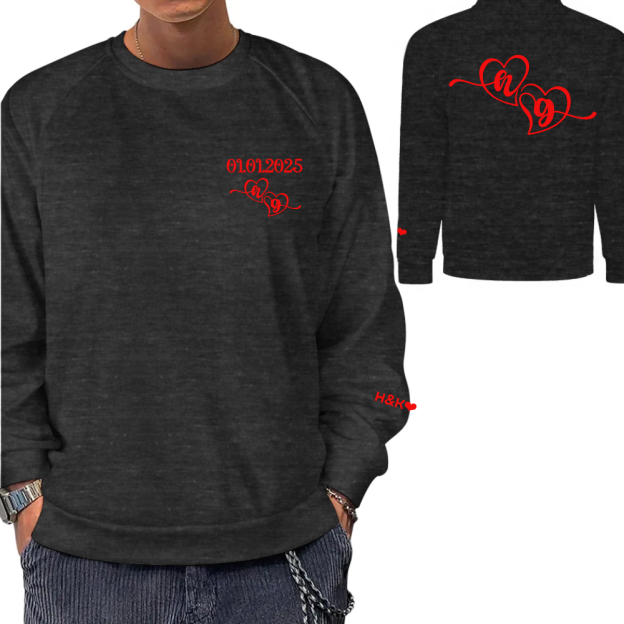 Personalized Date Sweatshirt With Initials On Sleeve and Back Custom Couple Hoodie Anniversaries Outfit  Matching Valentines Clothing Wedding Gift