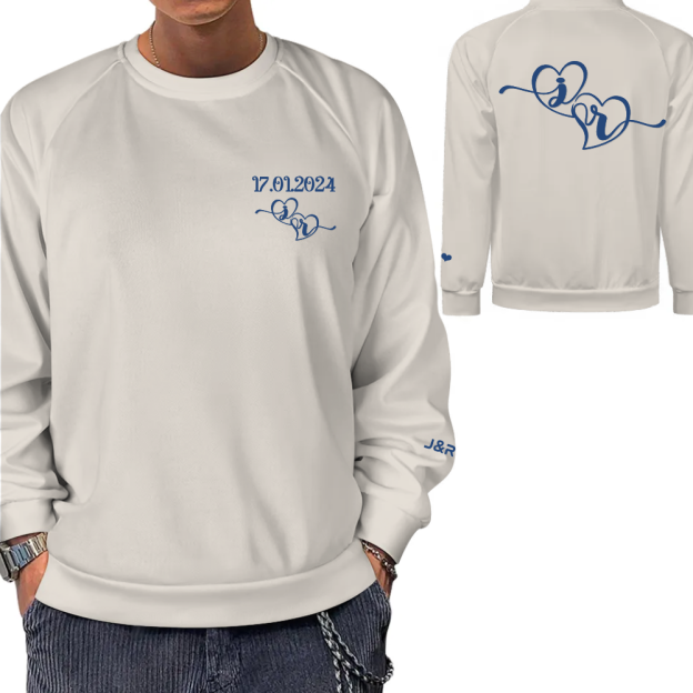 Personalized Date Sweatshirt With Initials On Sleeve and Back Custom Couple Hoodie Anniversaries Outfit  Matching Valentines Clothing Wedding Gift
