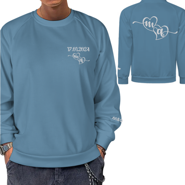 Personalized Date Sweatshirt With Initials On Sleeve and Back Custom Couple Hoodie Anniversaries Outfit  Matching Valentines Clothing Wedding Gift