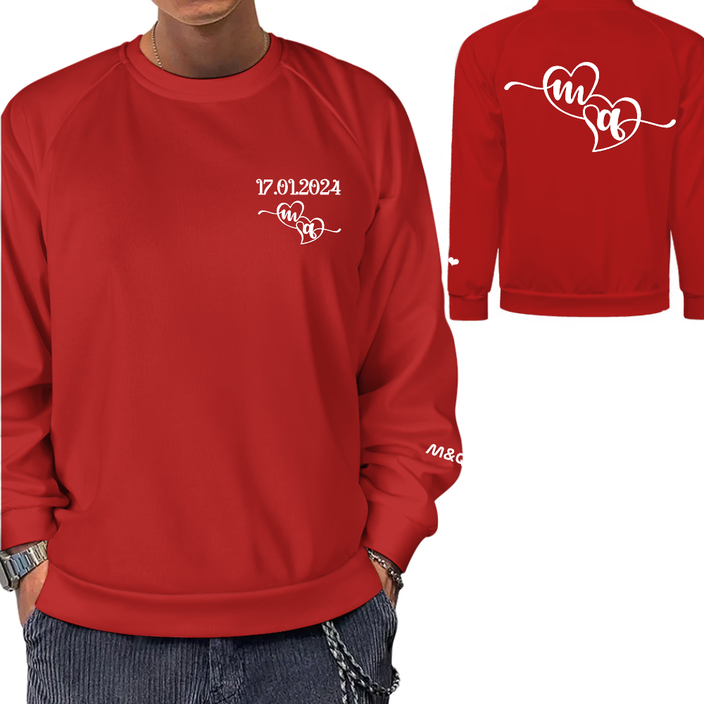 Personalized Date Sweatshirt With Initials On Sleeve and Back Custom Couple Hoodie Anniversaries Outfit  Matching Valentines Clothing Wedding Gift