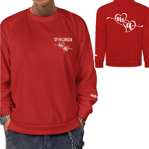 Personalized Date Sweatshirt With Initials On Sleeve and Back Custom Couple Hoodie Anniversaries Outfit  Matching Valentines Clothing Wedding Gift
