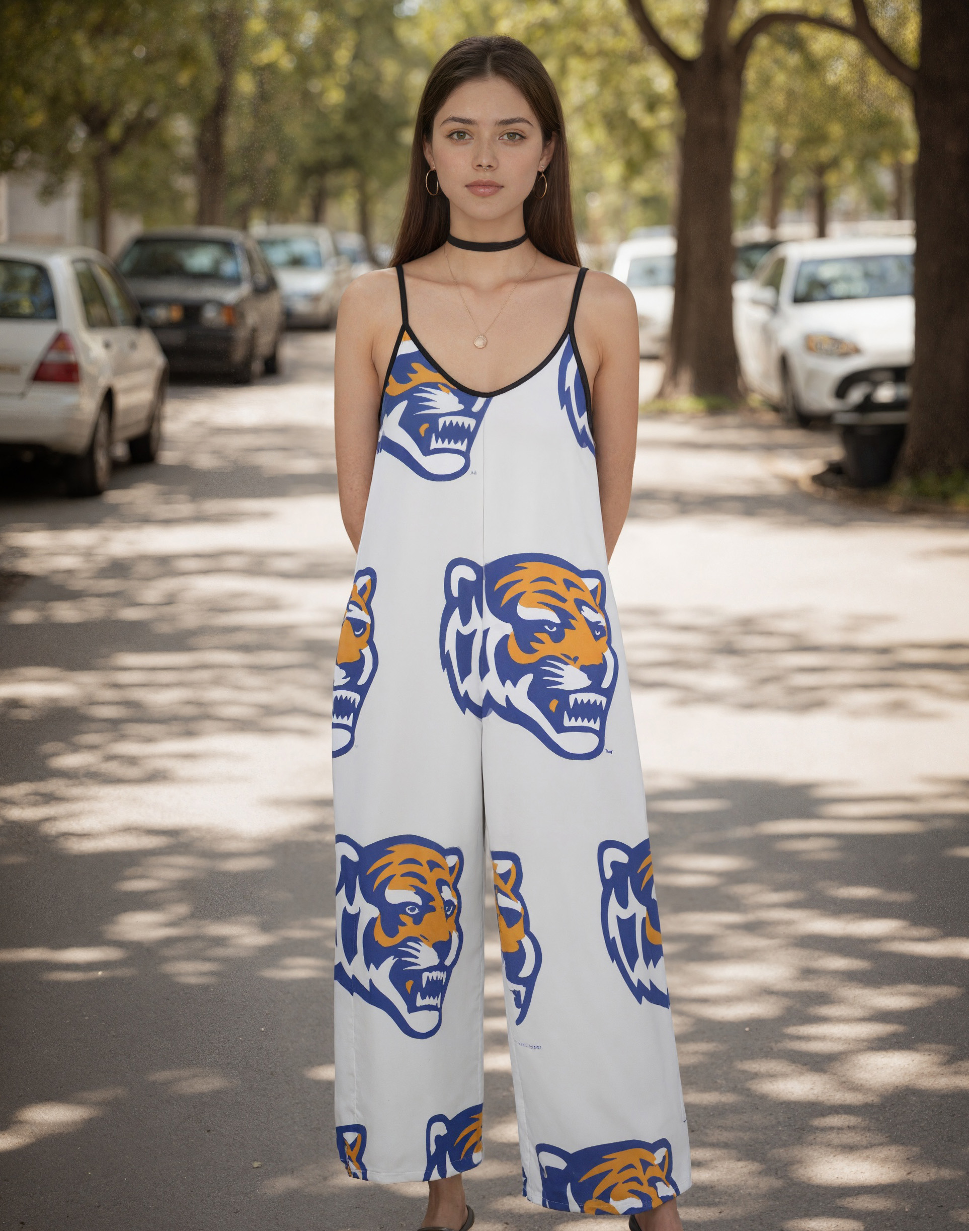 Summer Bohemia Funny Vintage Memphis Tigers Cami Wide Leg Jumpsuits Women Casual Shoulder Strap Adjustable Rompers Pants