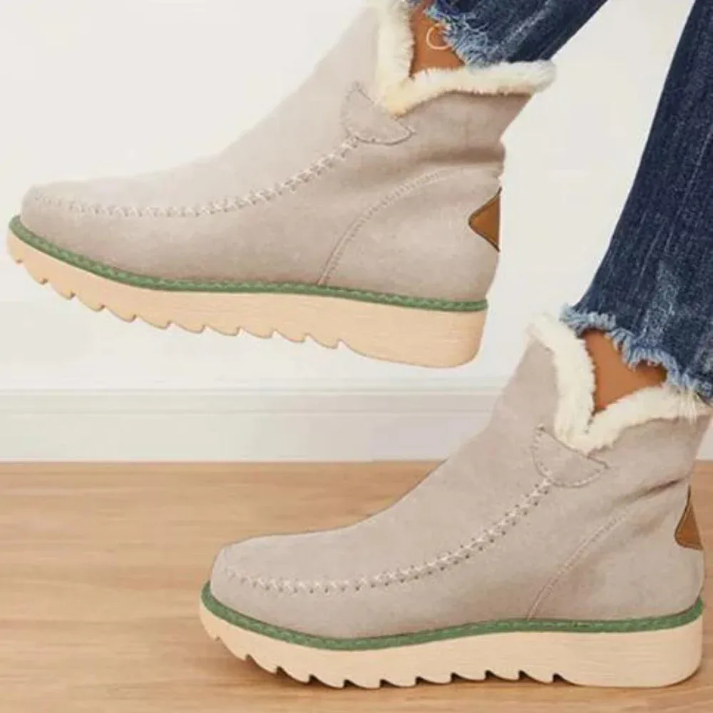 Women's Classic Non-Slip Ankle Snow Boots,Women's Cashmere Waterproof Non-Slip Ankle Snow Boot,Winter Outdoor Warm Fur Lined Slip-on Flat Boots.