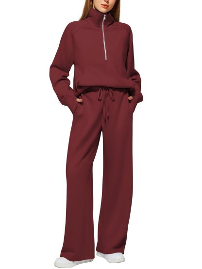 2025 Oversized Half Zip Sweatshirt Wide Leg Sweatpant Set Sweatsuit Tracksuit