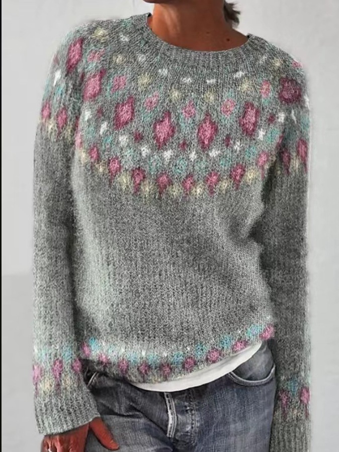 Vintage Fel Island Jacquard Button Comfy Sweater