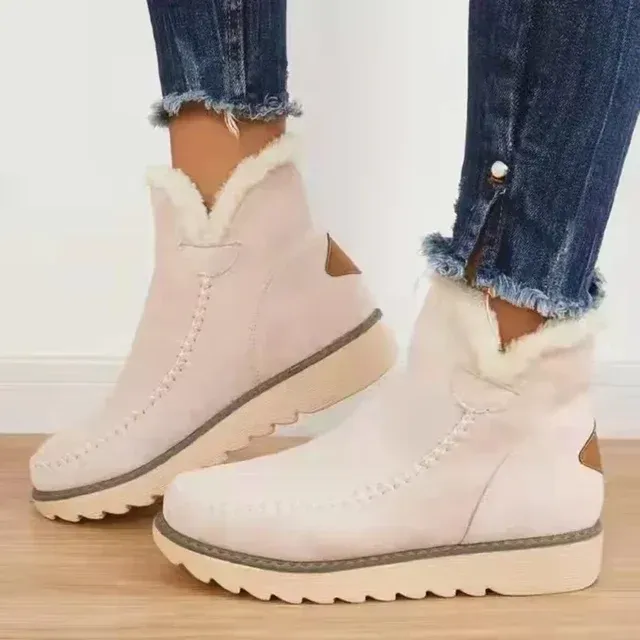 Women's Classic Non-Slip Ankle Snow Boots,Women's Cashmere Waterproof Non-Slip Ankle Snow Boot,Winter Outdoor Warm Fur Lined Slip-on Flat Boots.